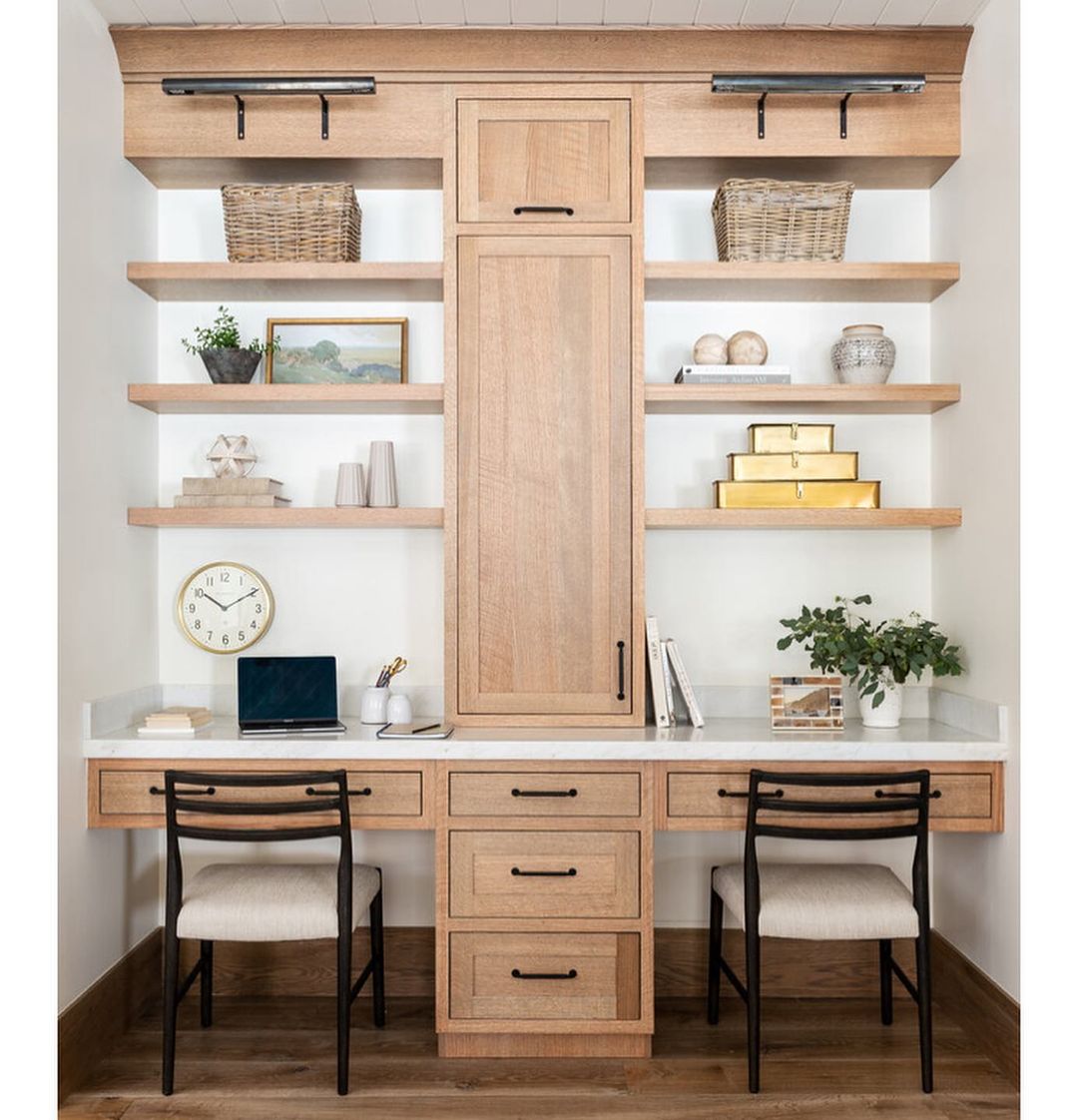 Built-In Wood Desk with Floating Shelf