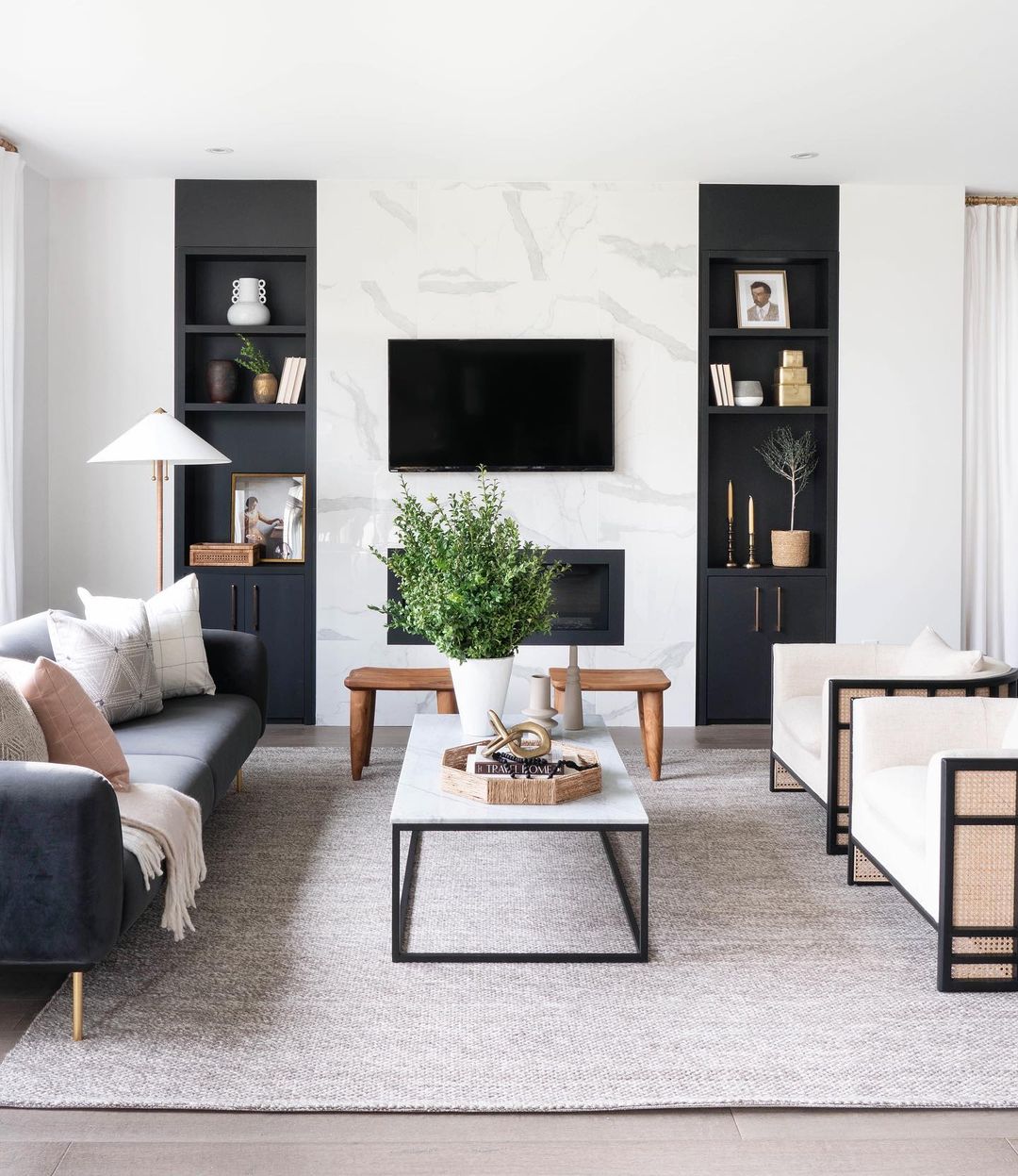 Charcoal Built-Ins Set Against an Entire Quartz Wall