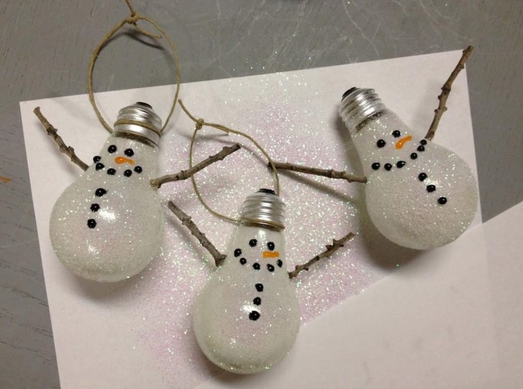 Christmas Light Bulb Snowman Ornament