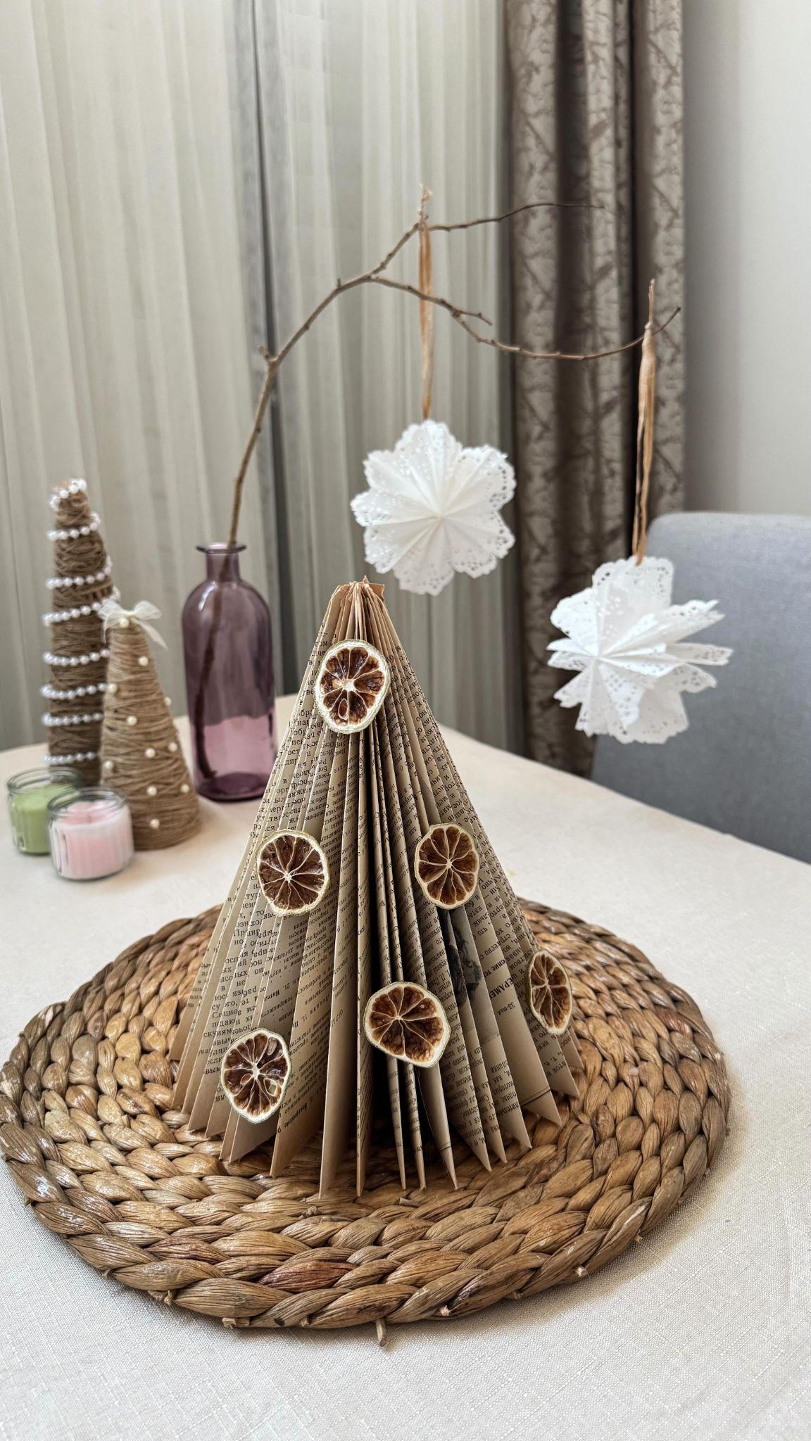 Citrus Book-Page Christmas Tree for a Holiday Table