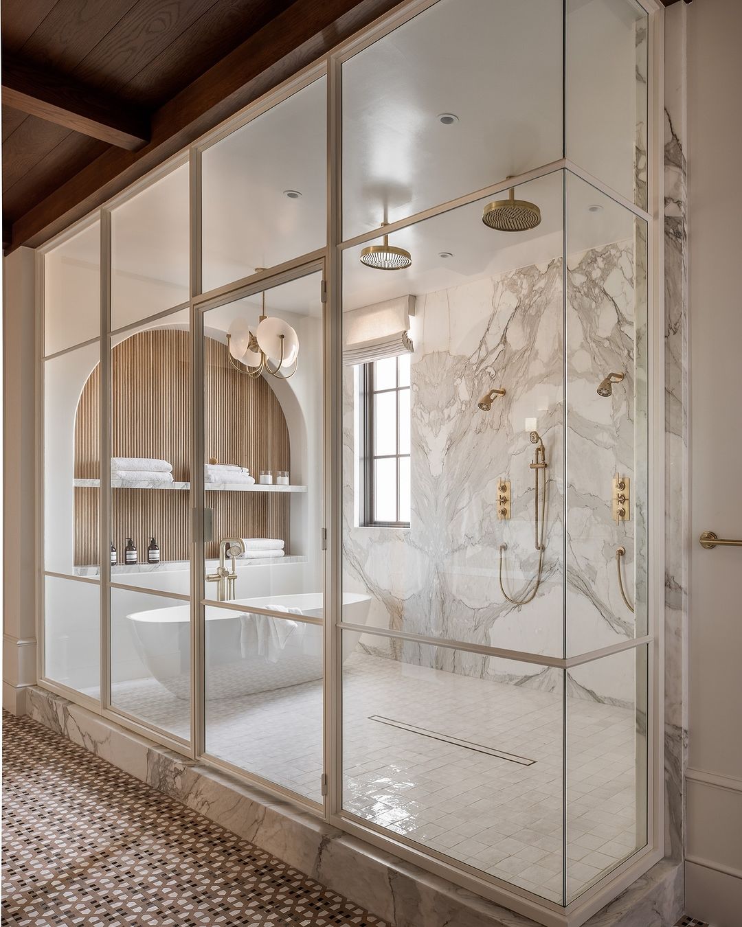 Classic Luxe Mosaic Tile Shower Floor