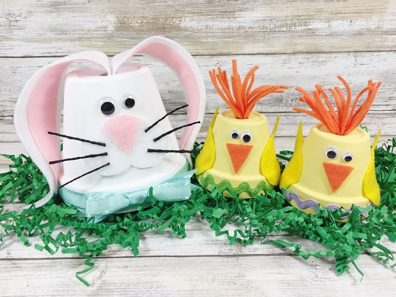 Clay Pot Easter Craft with a Chick and Bunny