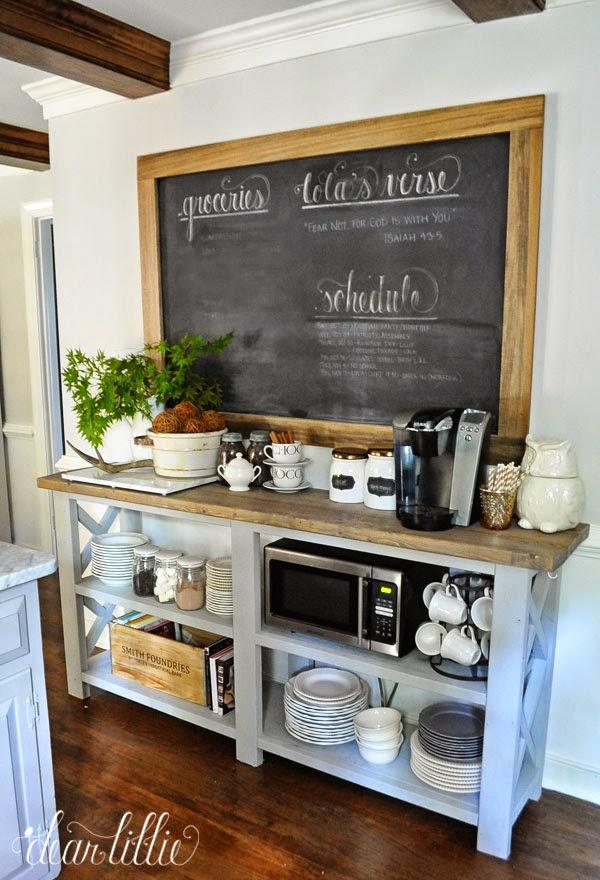 Coffee bar with farmhouse style and shelves