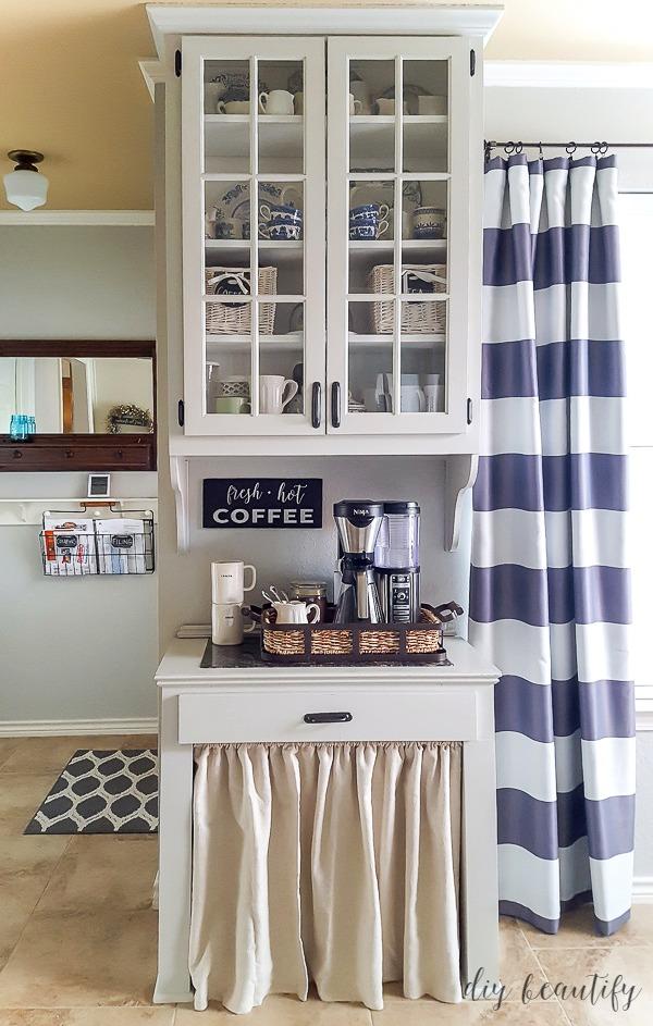 Cohesive Coffee Bar in Farmhouse Style with a Painted Cabinet