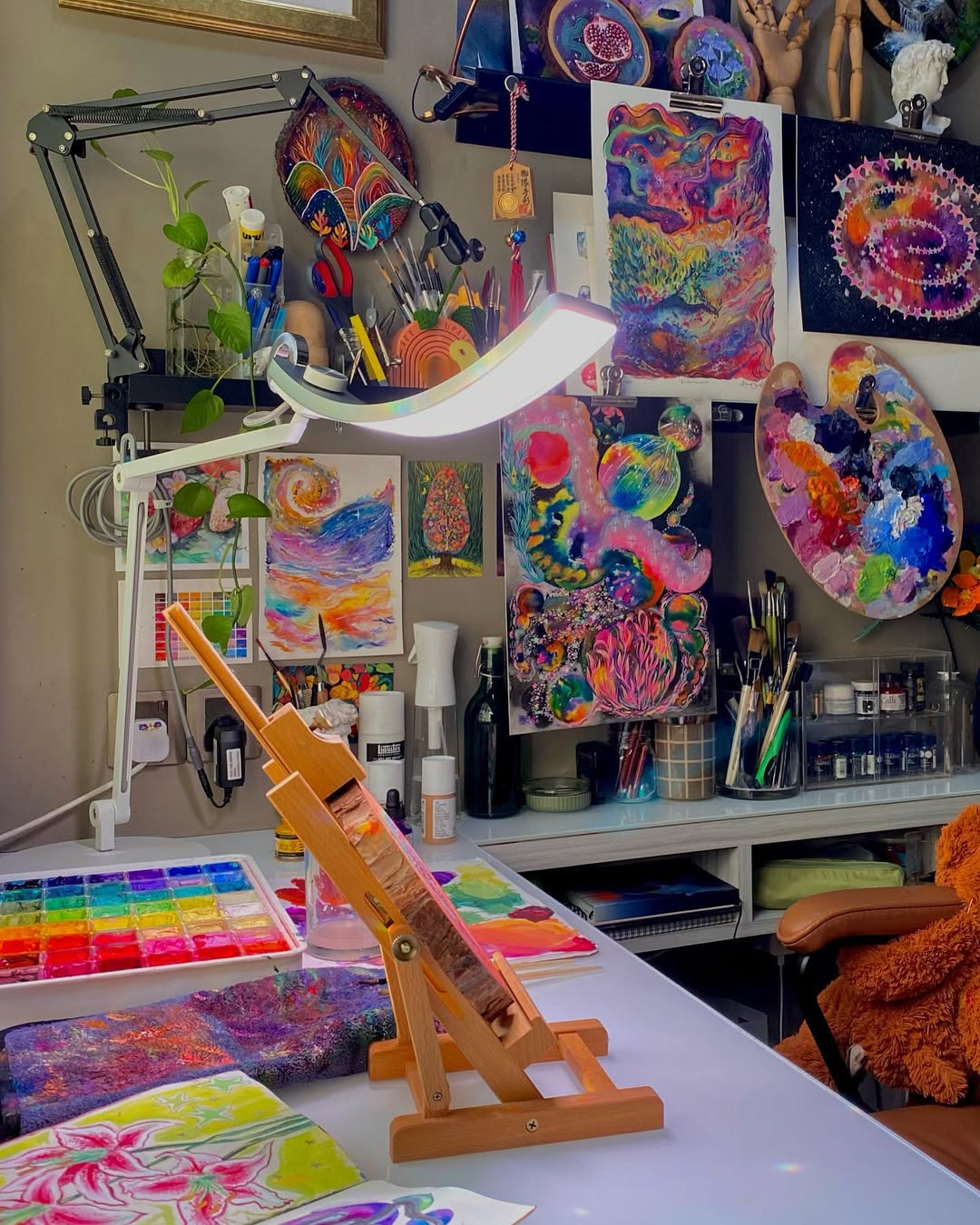 Colorful Art Desk with Neon Paints