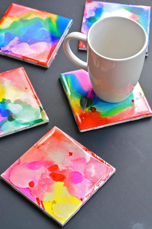Colorful Dyed Tile Coasters