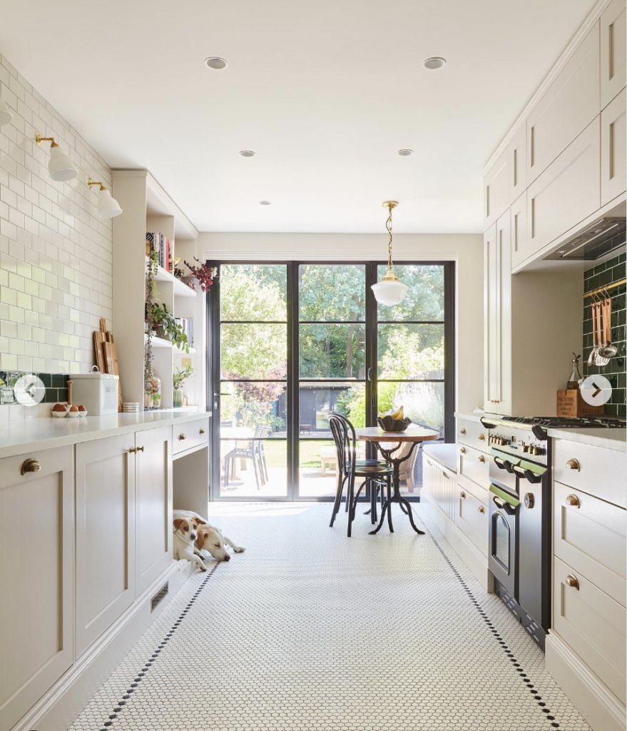 Cream Beige Cabinets for a Galley Kitchen