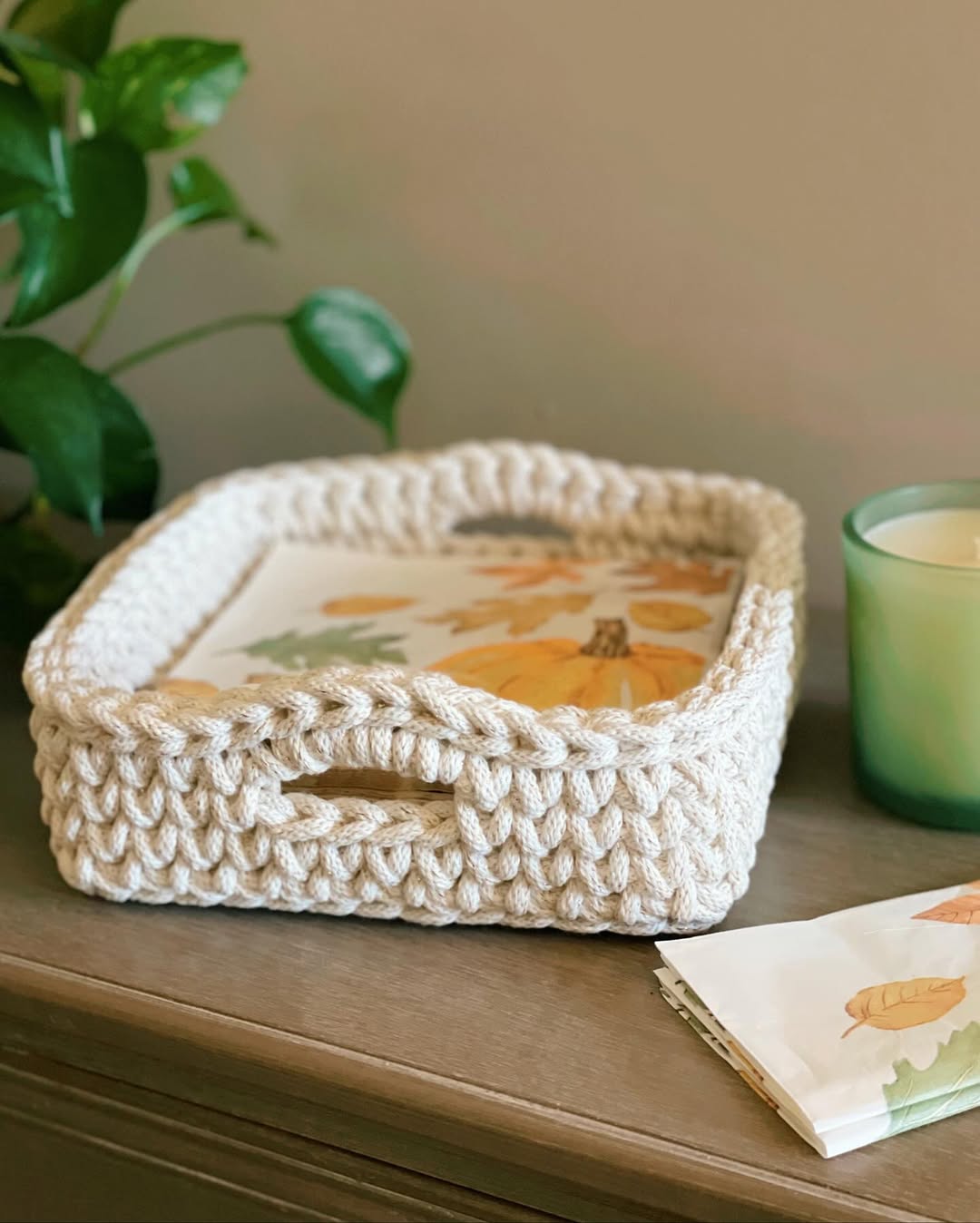 Cream Cotton Crochet Tray