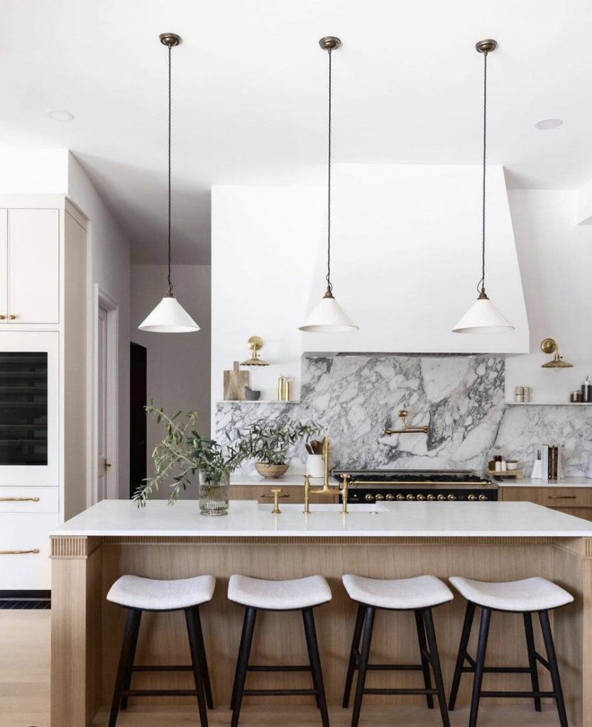 Crisp White Kitchen With a Warm Wood Island