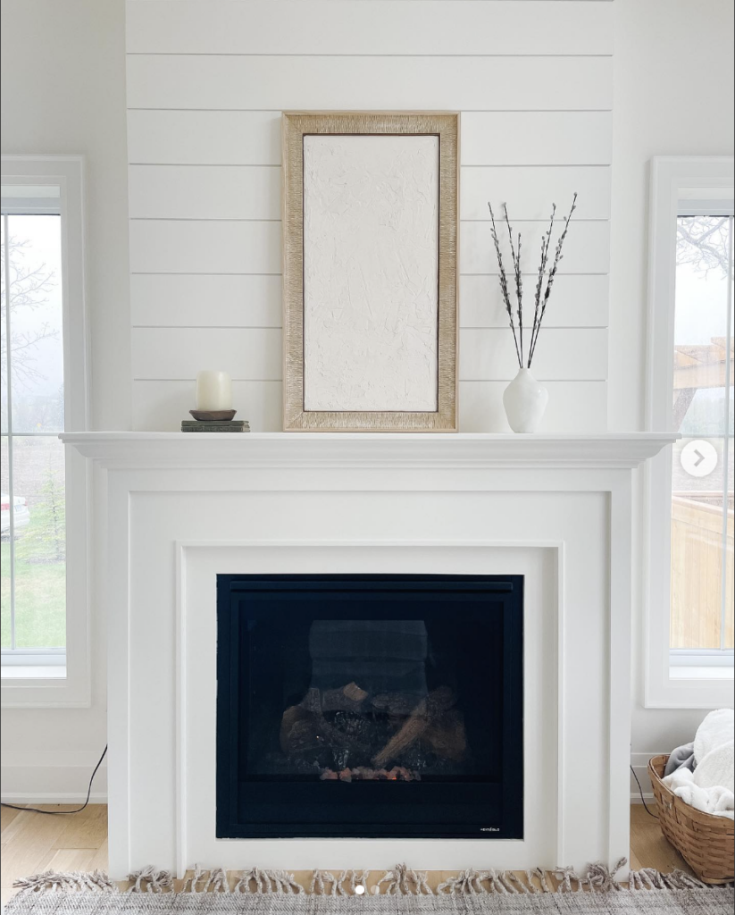 Crown Molding Fireplace Beside Shiplap