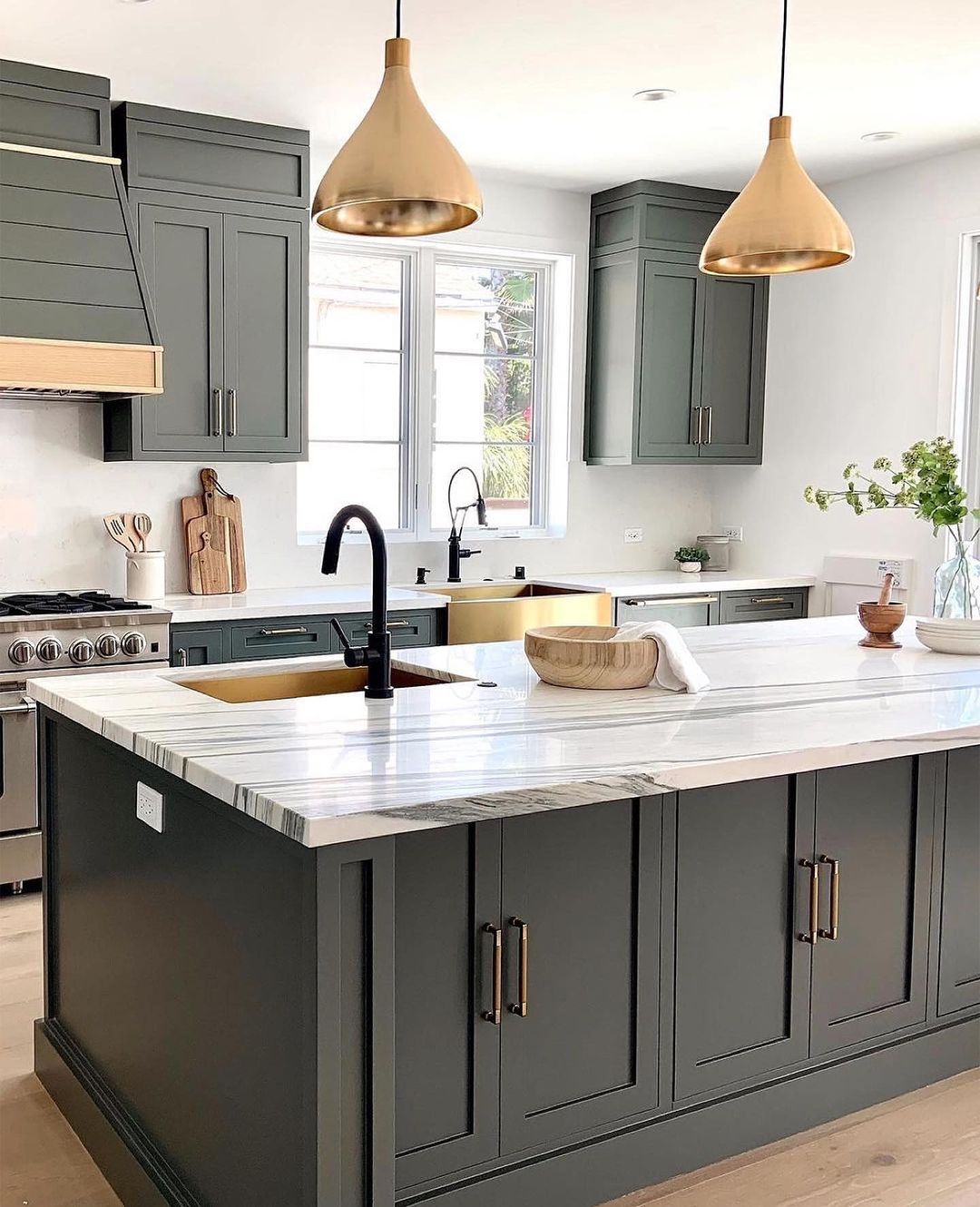 Dark Grey Kitchen with Brass Hardware