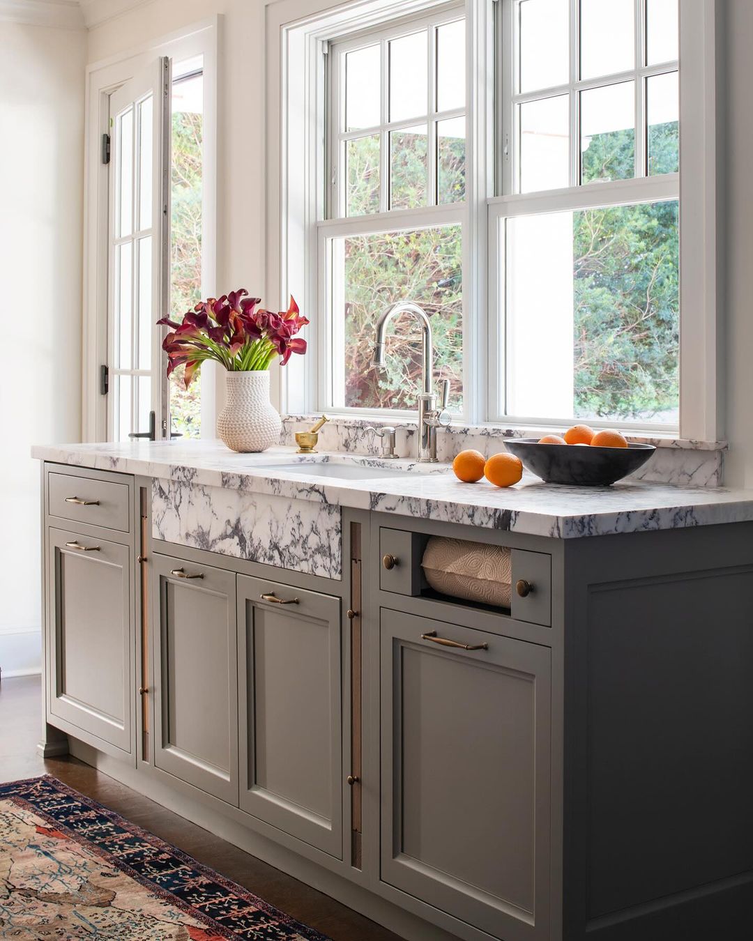 Dark Grey Kitchen with Floral Accents