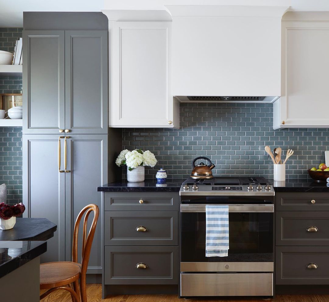 Dark Grey Kitchen with Teal Tile
