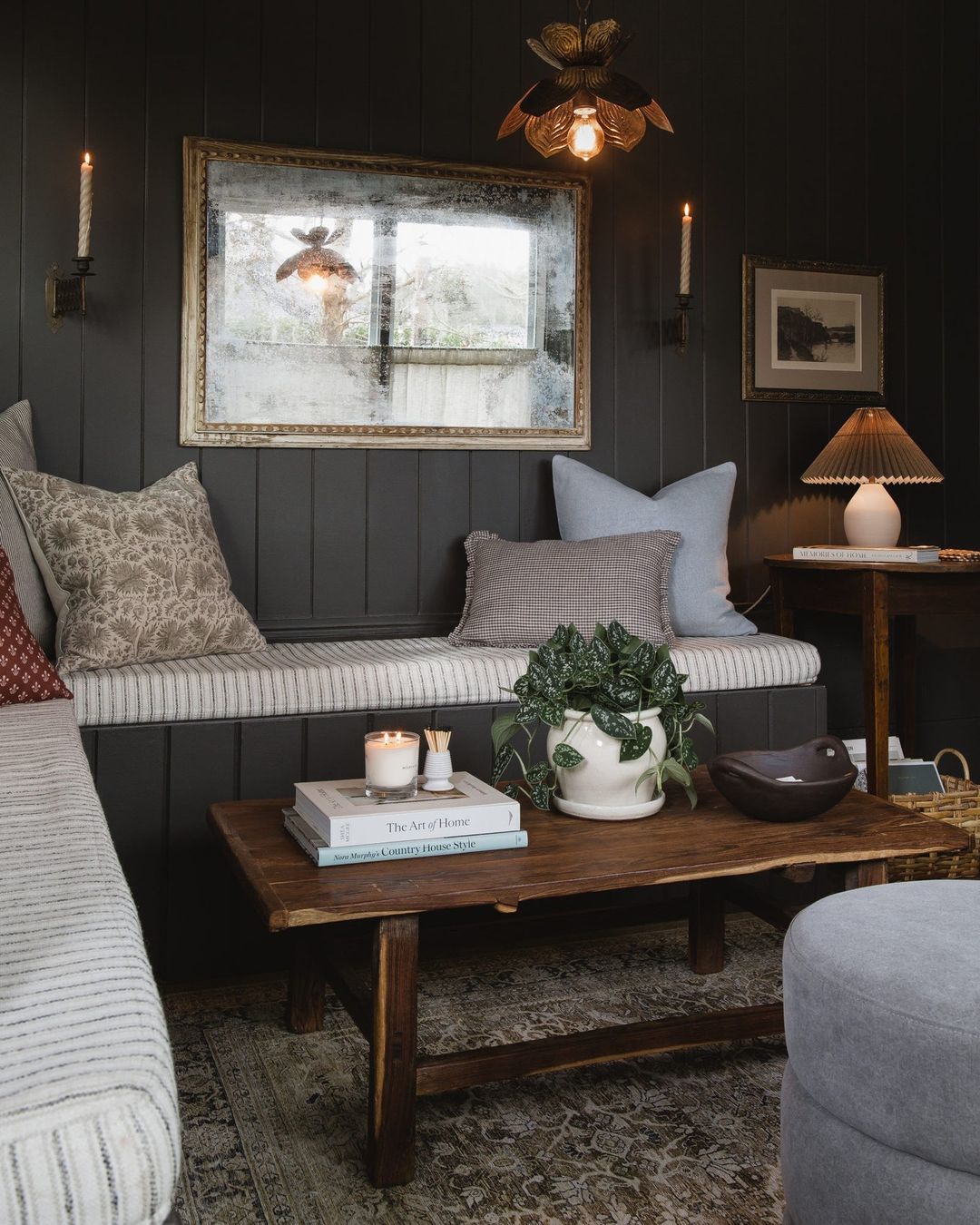 Dark Textured Walls in a Comfortable Living Room
