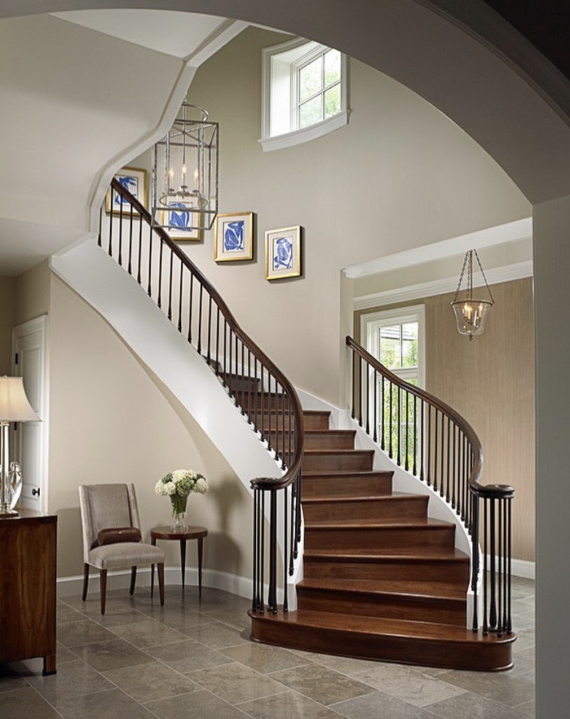 Dark Wood Stairs Set in a Beige Room