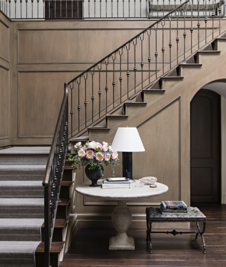 Dark Wood Stairs with Gray Runner