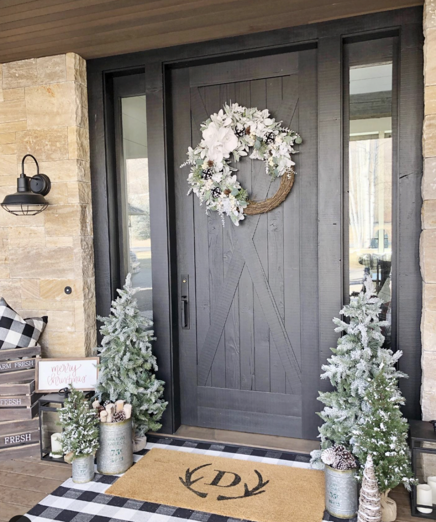 Decorated Fall Black Door and Mat