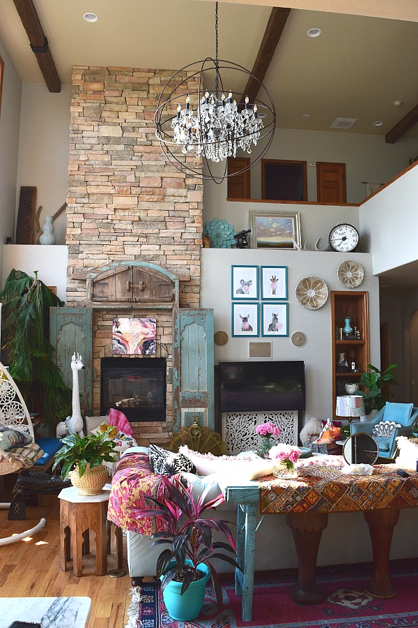 Distressed Stone Fireplace Wall