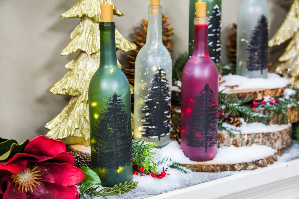 DIY Frosted Wine Bottle Silhouettes