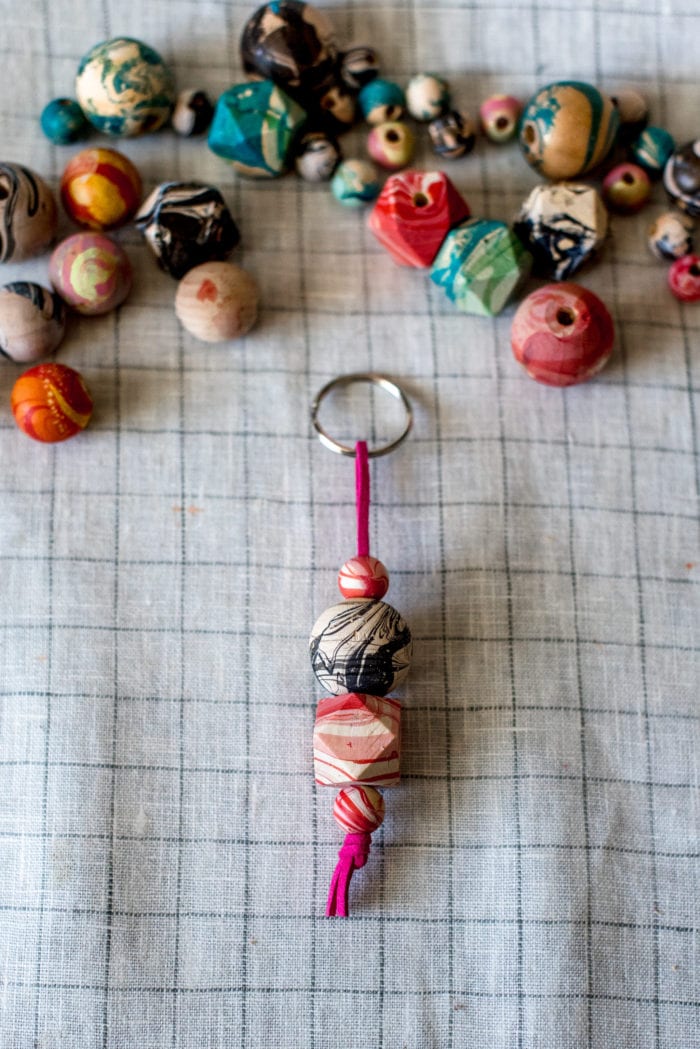 DIY Keychain with Marbled Wood Beads