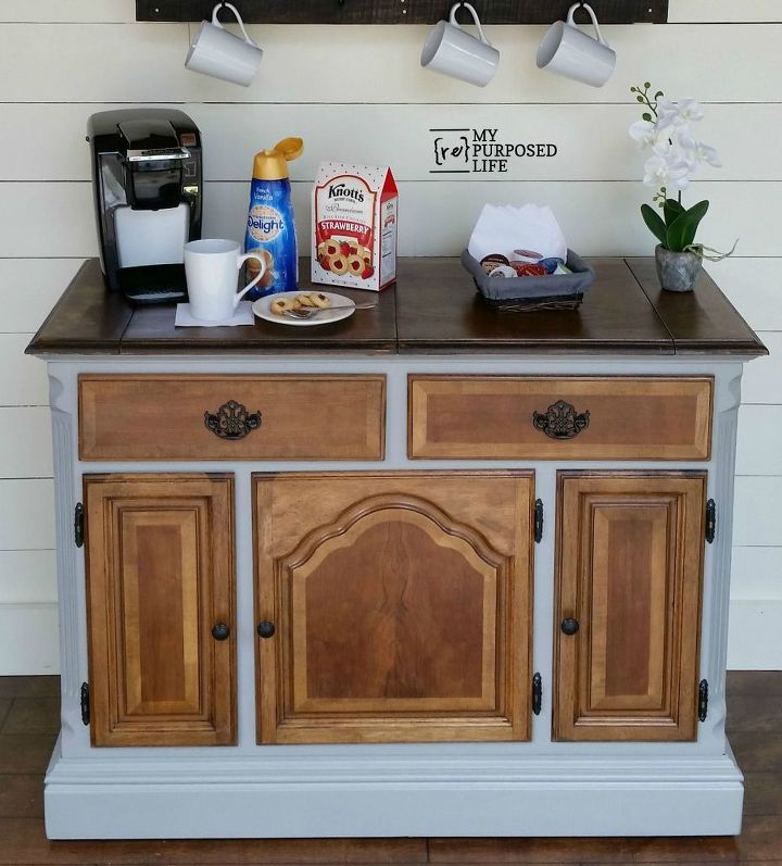 DIY Repurposed Buffet Farmhouse Coffee Bar
