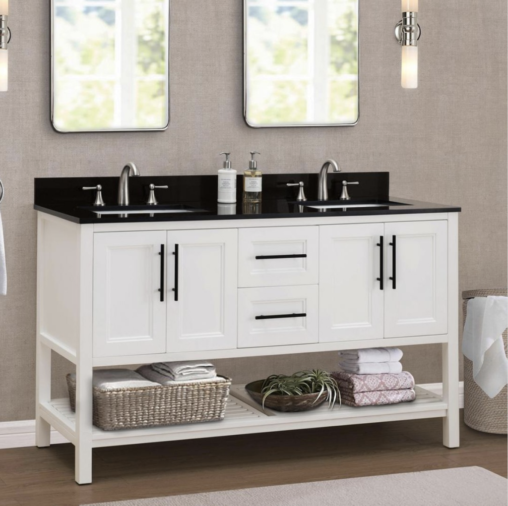 Double White Bathroom Vanity with Black Details