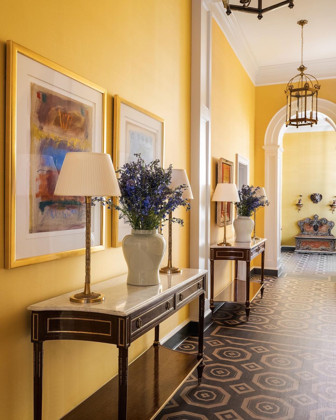 Elegant and Vibrant Entryway Gallery Wall