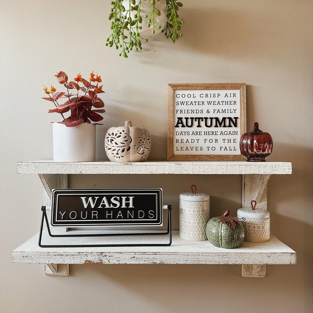 Fall Shelf Display with a Handwashing Sign