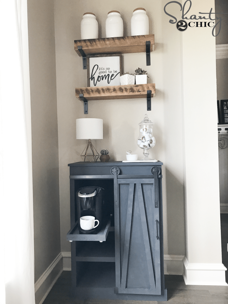 Farmhouse Coffee Bar Cabinet with Barn Door