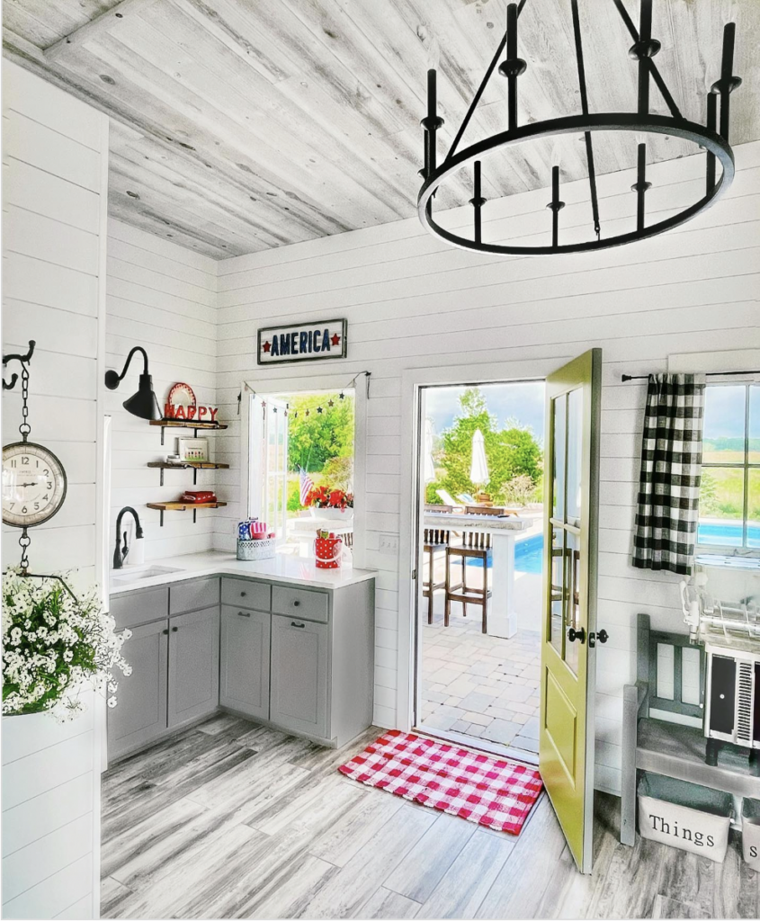 Farmhouse Gray Kitchen with Horizontal Wood Shiplap