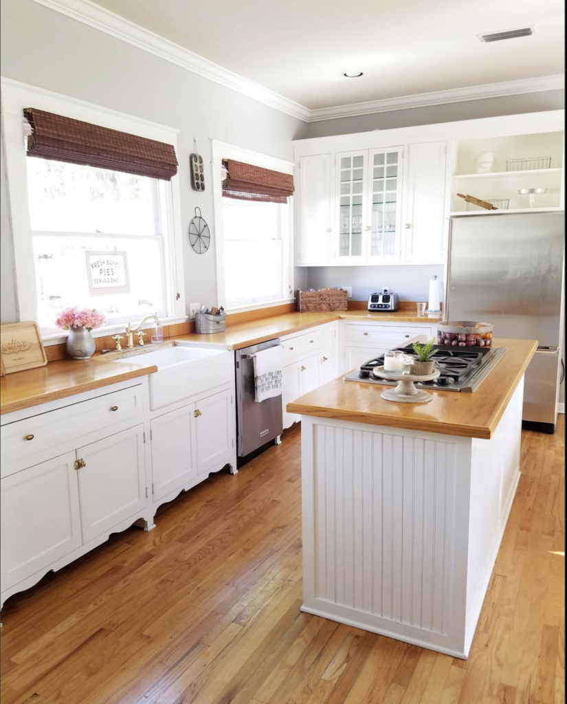 Farmhouse Kitchen Island with White Shaker Cabinetry