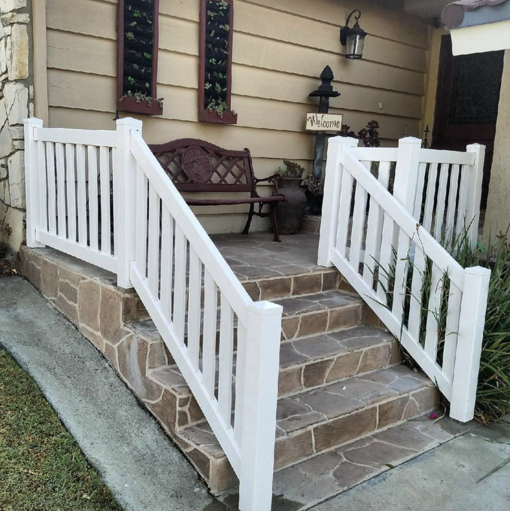 Farmhouse Porch Railing and Natural Stone Steps