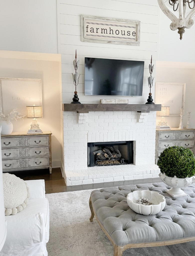 Farmhouse White Brick Fireplace