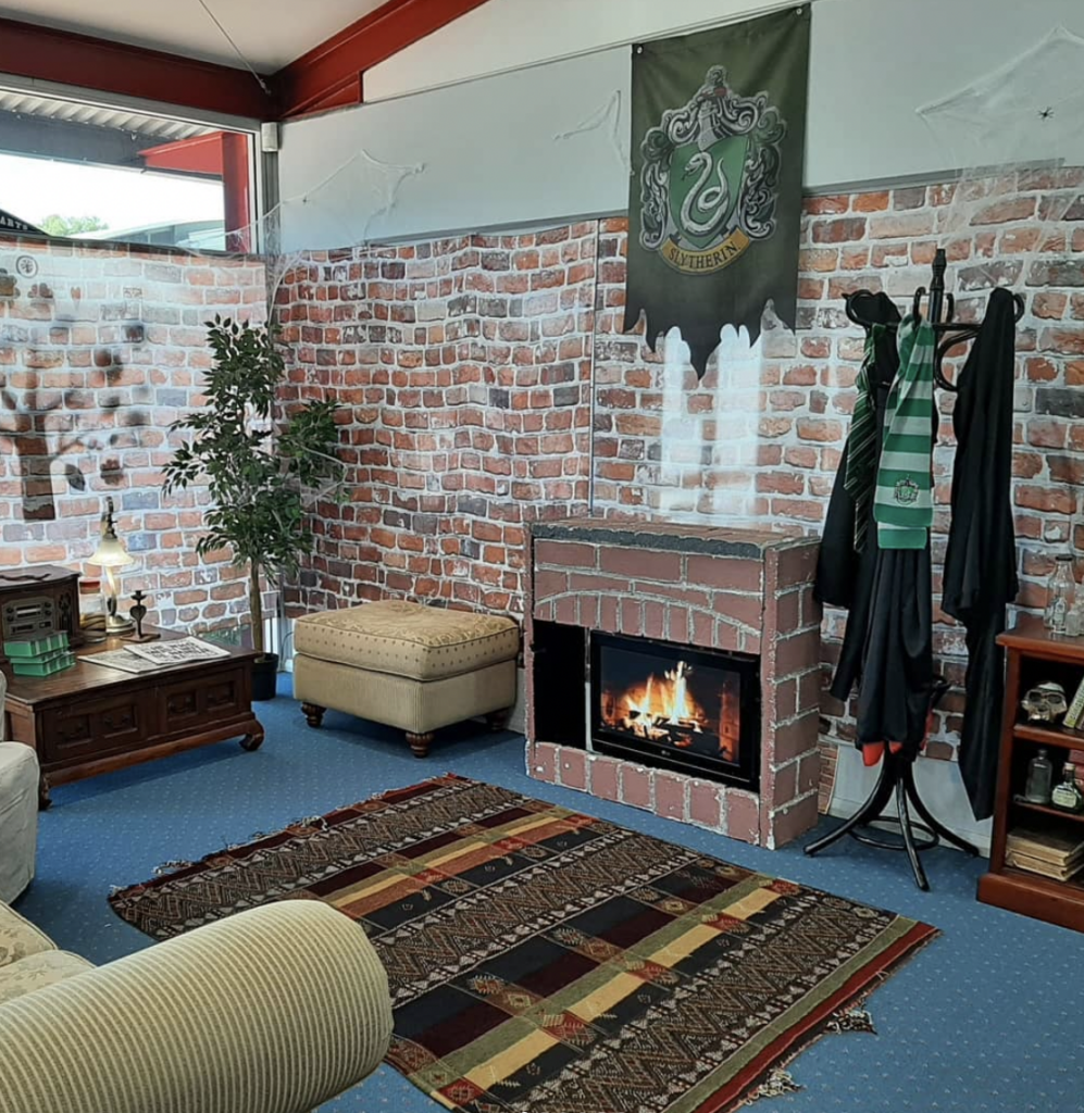 Faux Brick Fireplace with Red Brick Wall Decor