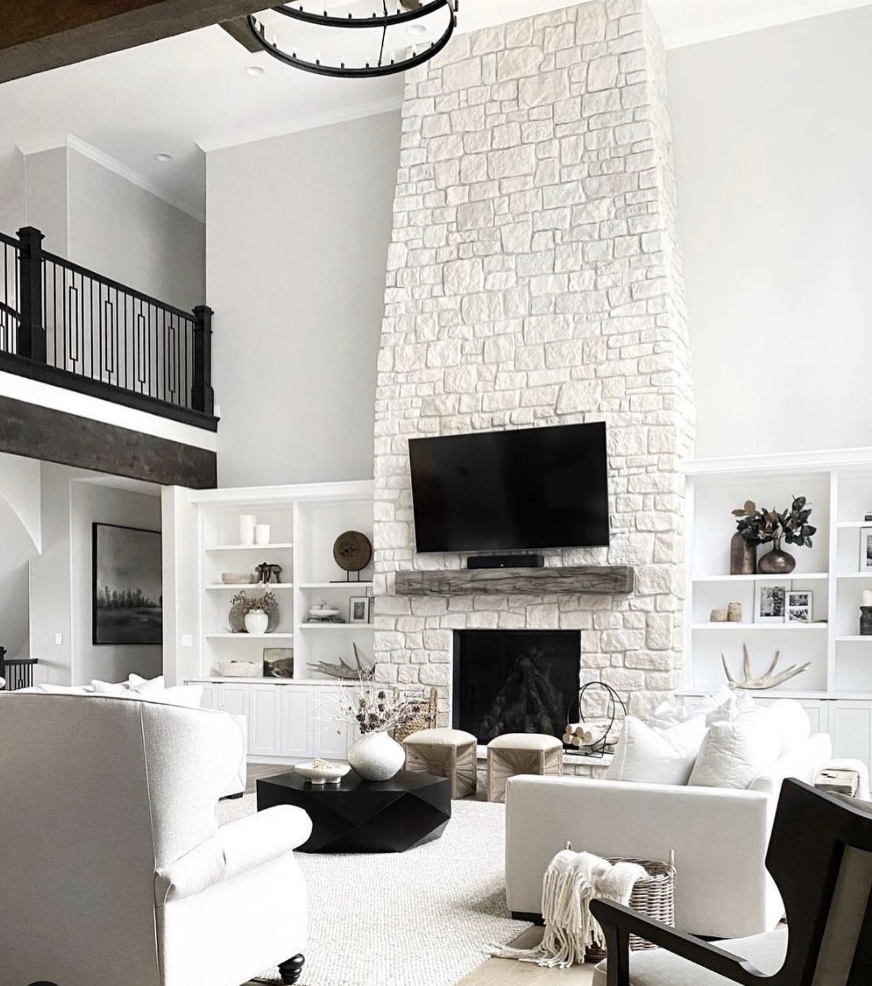 Fireplace Beneath a High Ceiling
