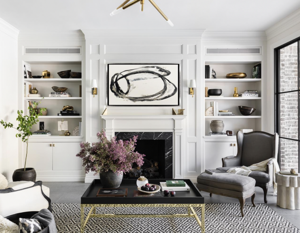 Fireplace Flanked by Built-Ins