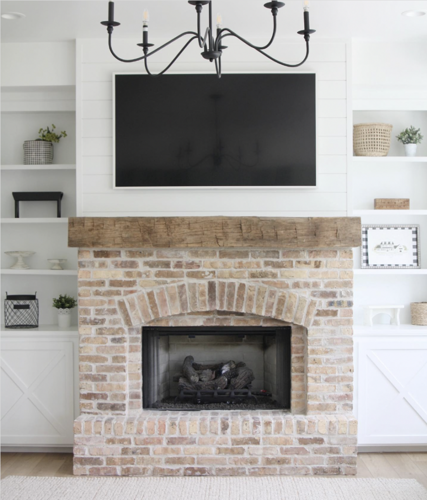 Fireplace with Exposed Brick, Classic Style, and Wooden Accents