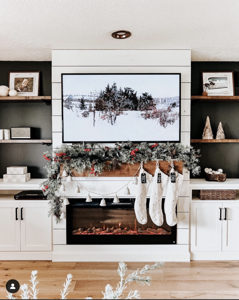 Floating Shelves Framing a Fireplace