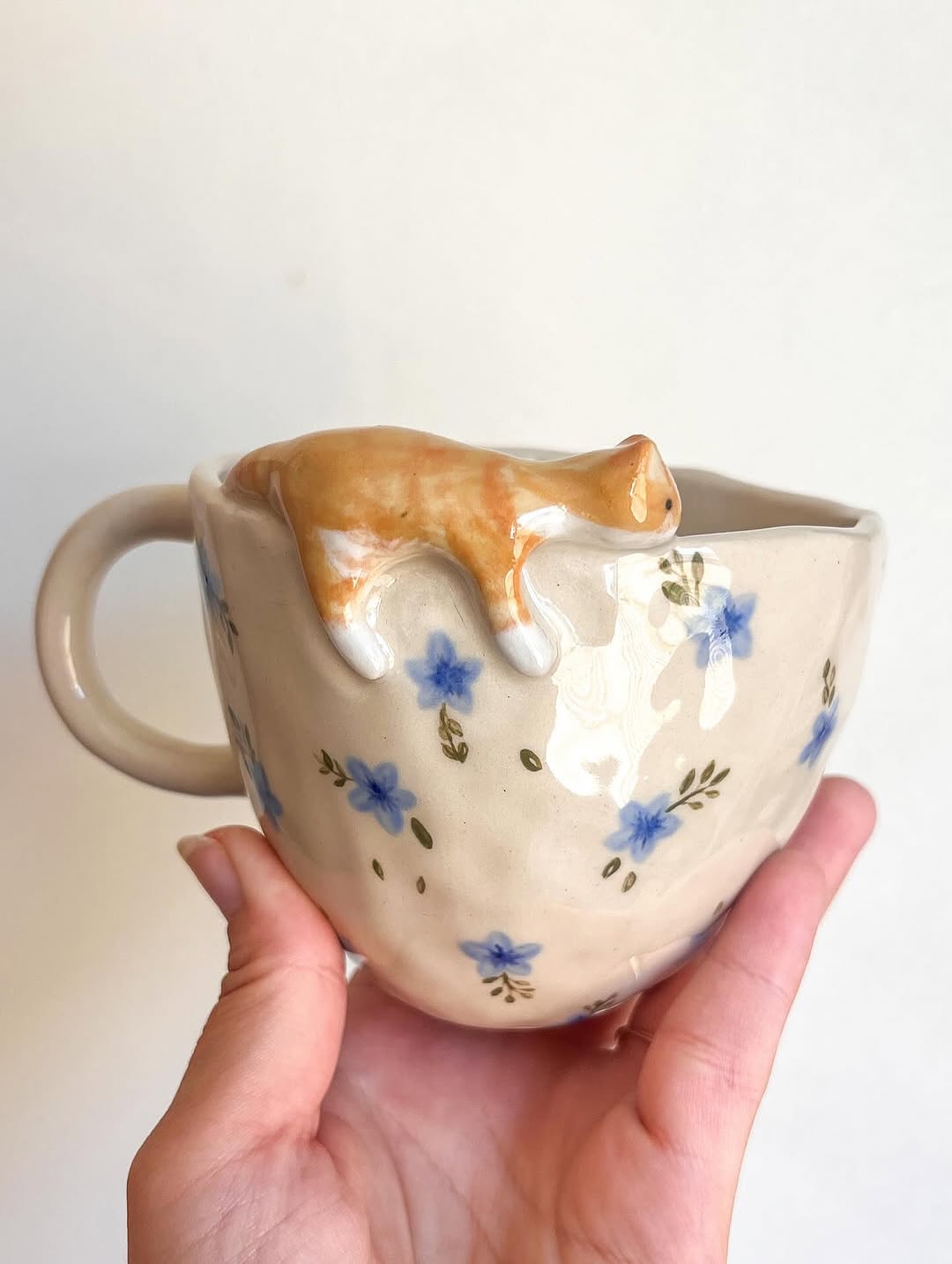 Floral Cream Cat Mug