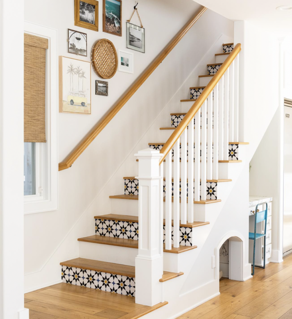 Floral Tile on White Stair Risers