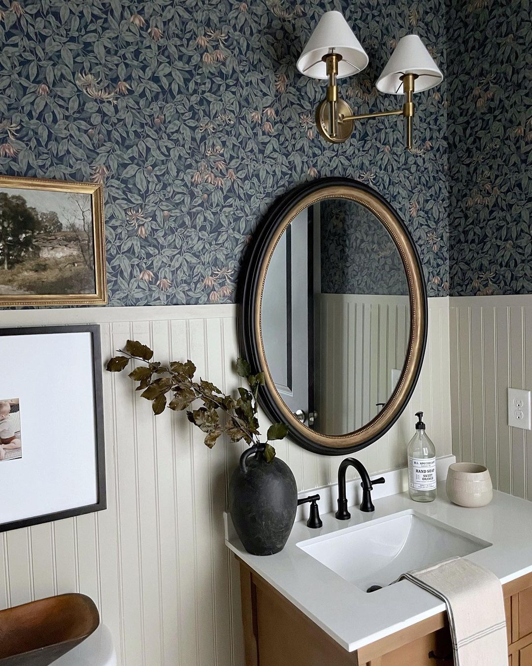 Floral Wallpaper with Beige Beadboard