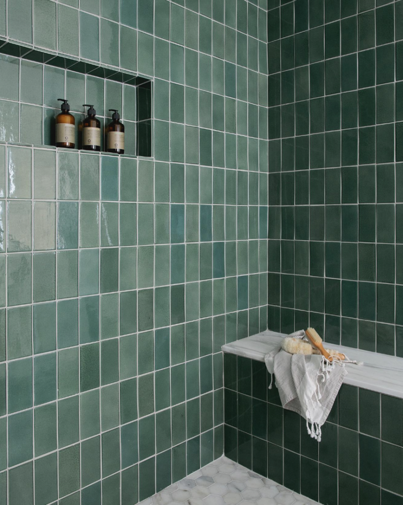 Forest Green Tiled Shower Bench