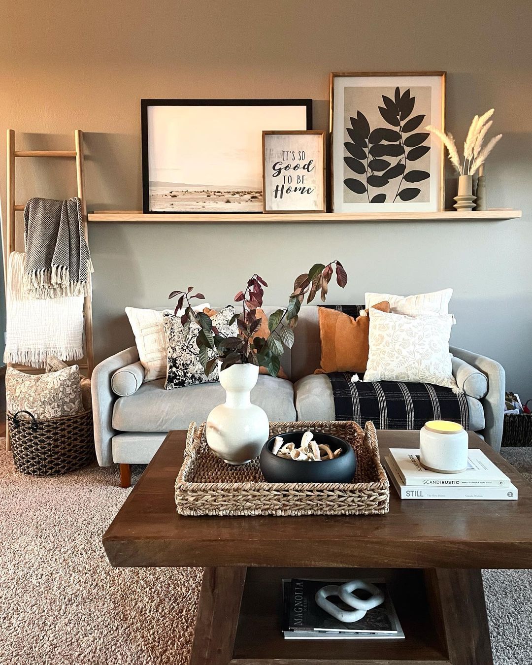 Cozy Living Room with Thoughtfully Styled Picture Ledge