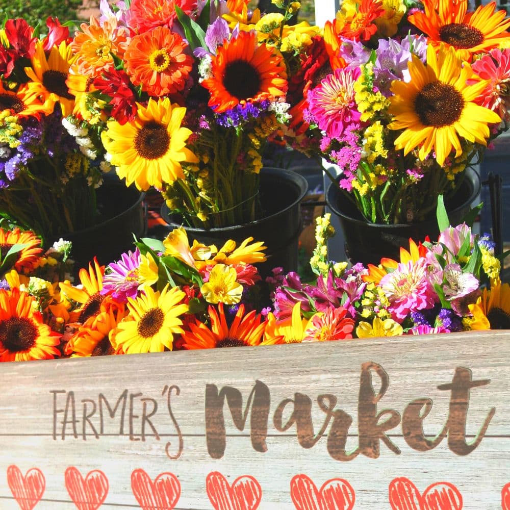 Fresh Farmer's Market Sunflowers Wildflowers and Handwritten Signage