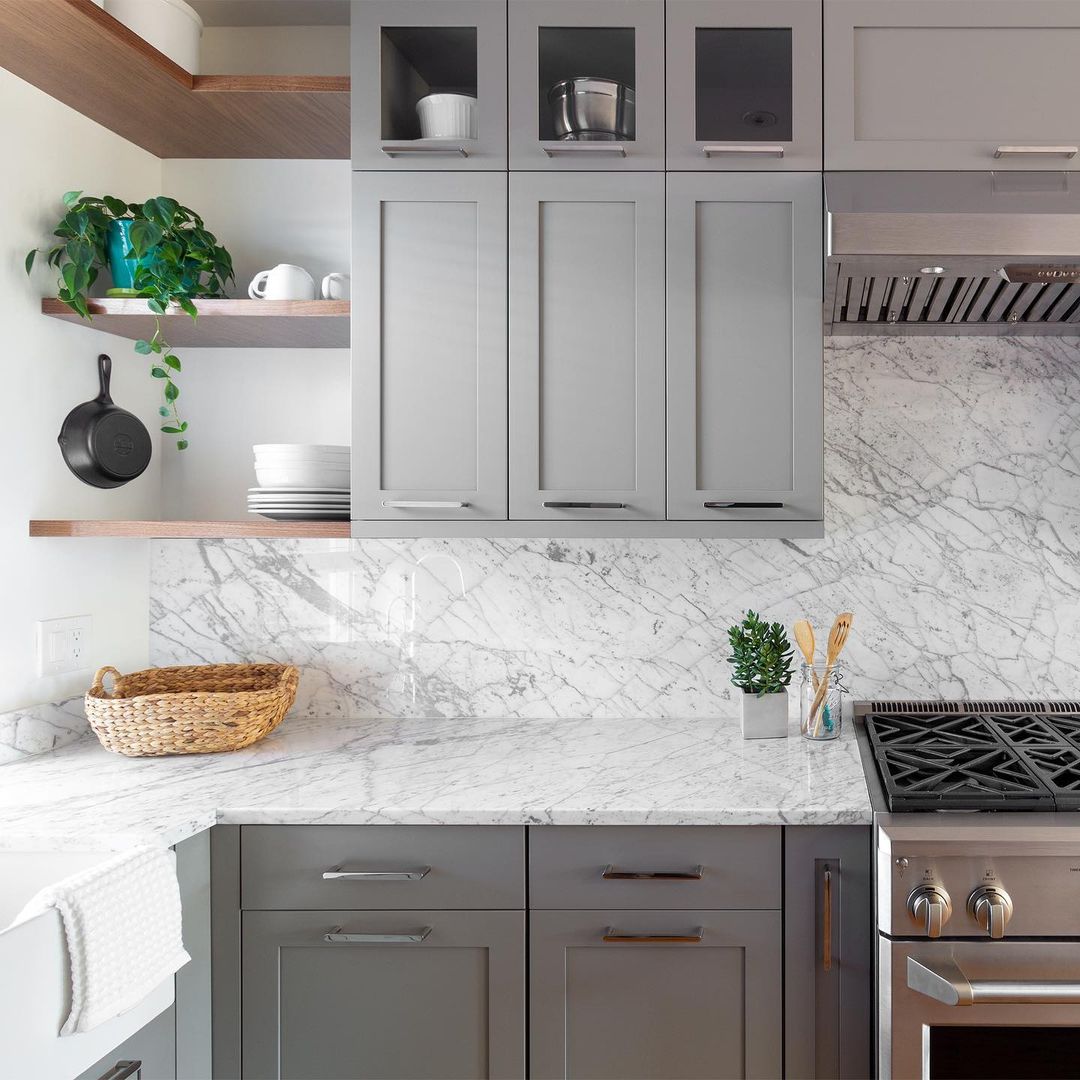 Full-Height White Marble Backsplash