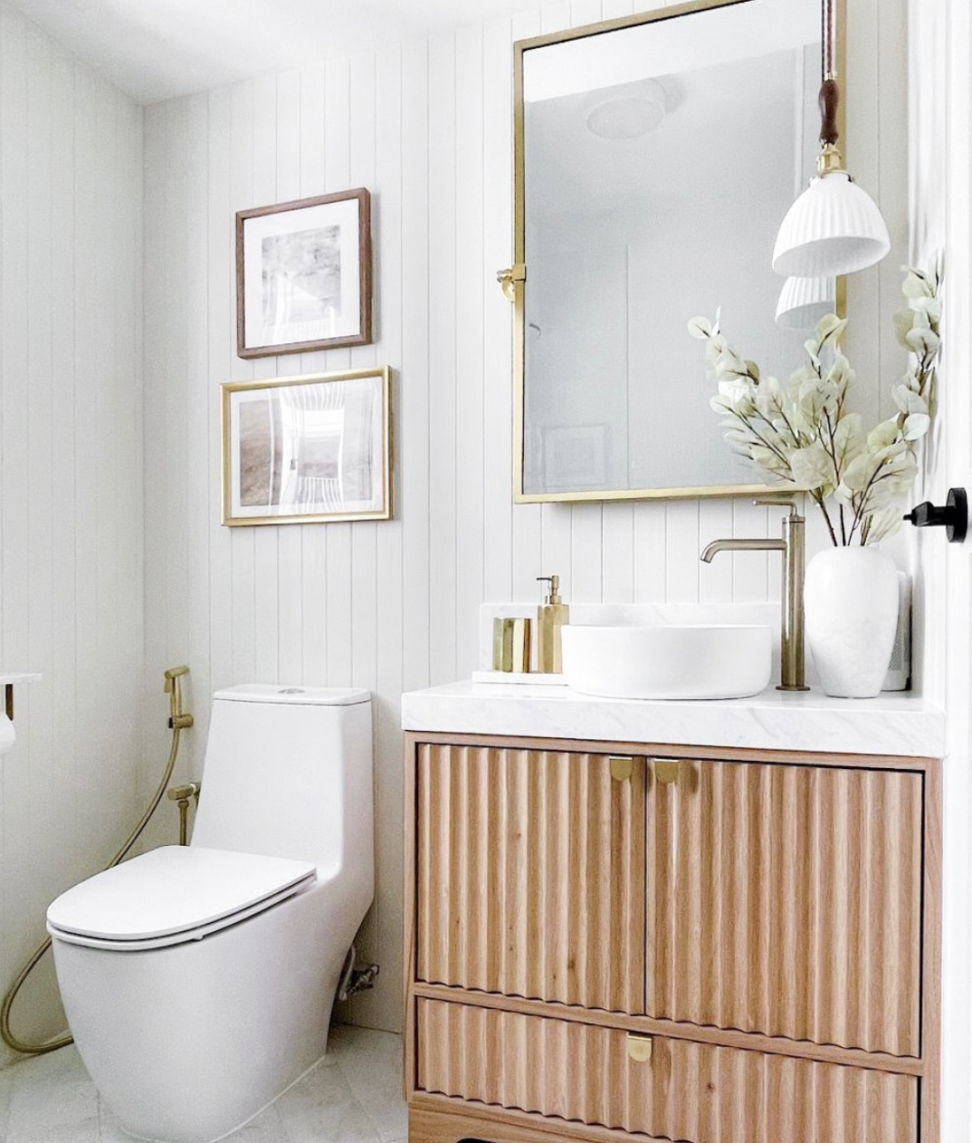 Full Wall Beadboard in a Small Bathroom