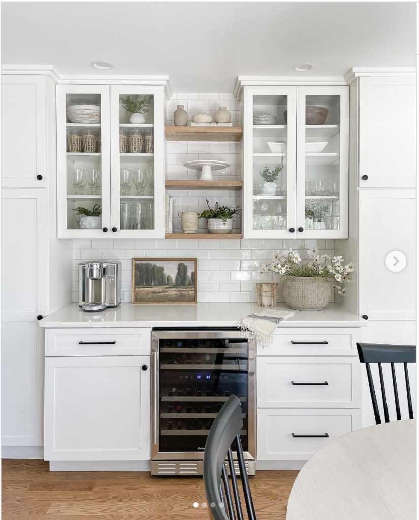 Glass-Door Cabinet and Wooden Floating Shelf