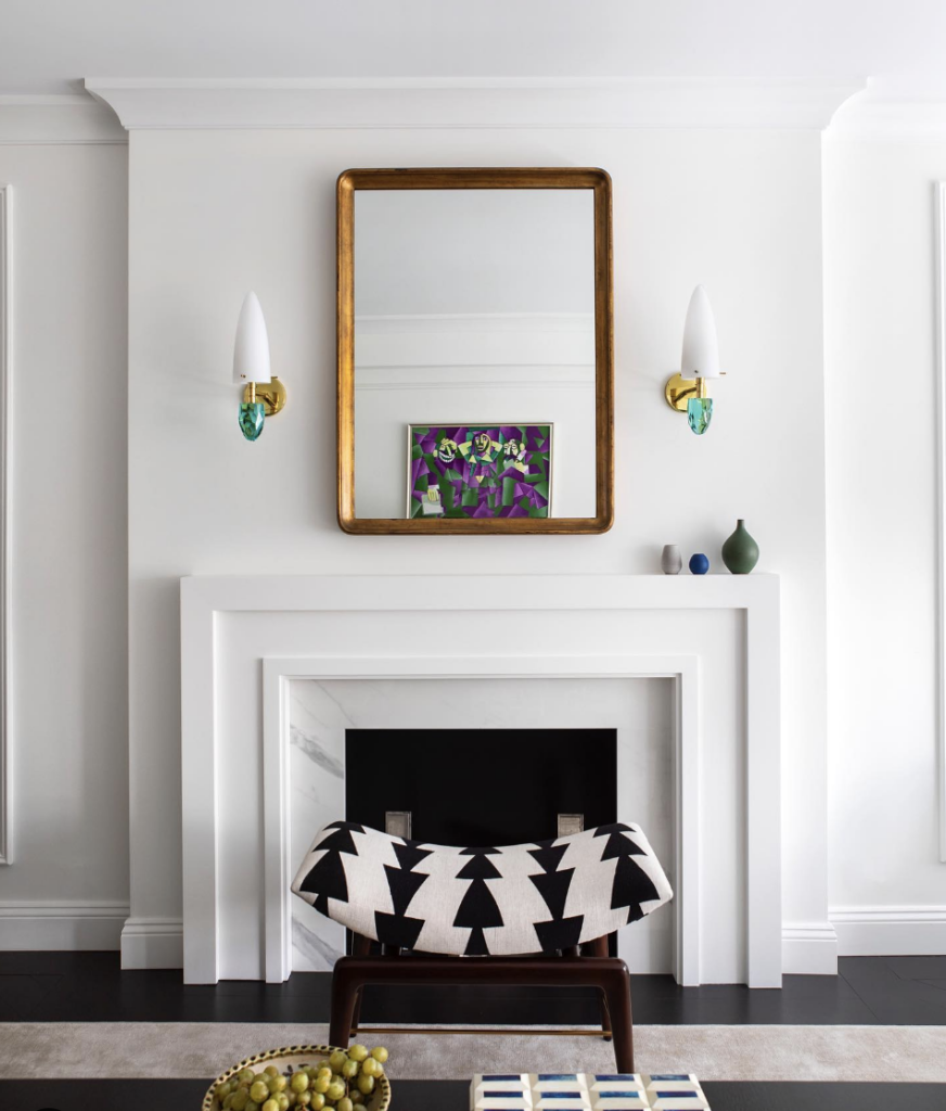 Gold Mirror with Modern Sconce