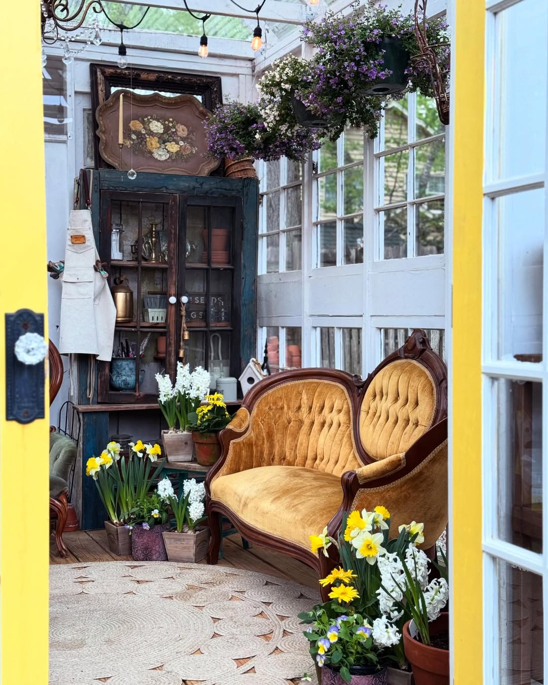 Golden Sofa with Flowers