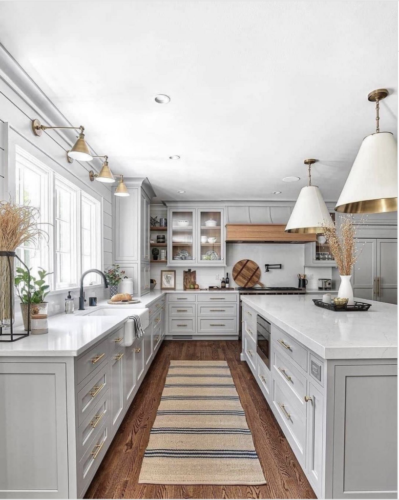 Gray and Gold L-Shaped Kitchen
